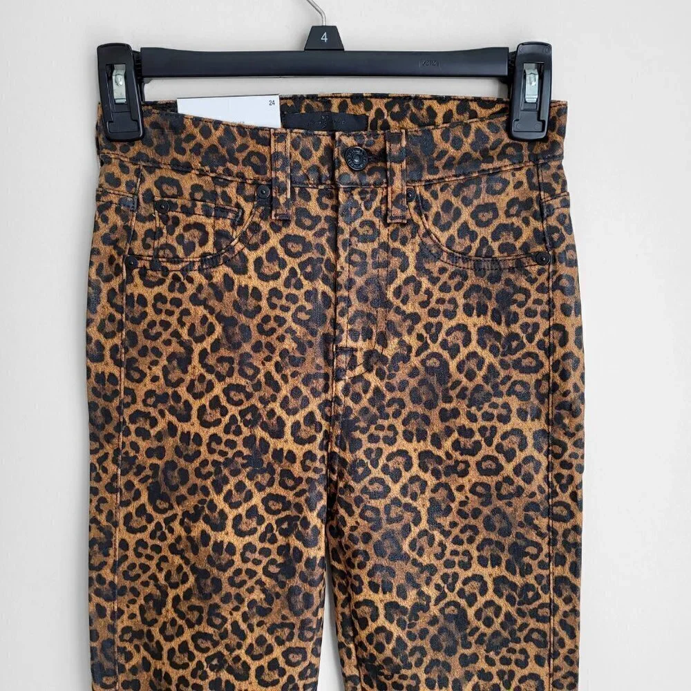 NWT 7 For All Mankind Leopard-Print High Rise Slim Fit Kick Flare Cropped Jeans - Picture 7 of 16